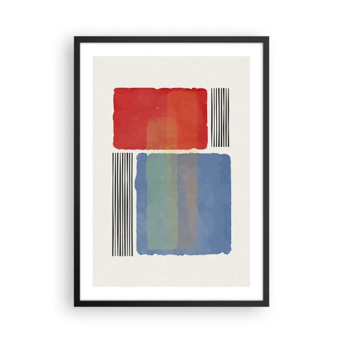 Plakat i sort ramme - Abstrakt komposition med røde og blå rektangler - 50x70cm - Geometriens ånd og bogstav - Moderne vægdekoration til stue og soveværelse ARTTOR