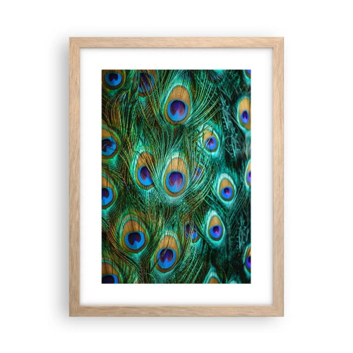 Plakat i ramme af lyst egetræ - En påfugls blik - 30x40 cm
