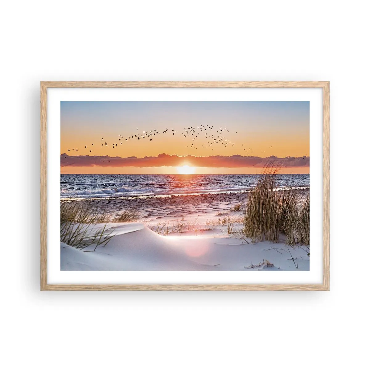 Plakat i ramme af lyst egetræ - Vandret landskab - 70x50 cm