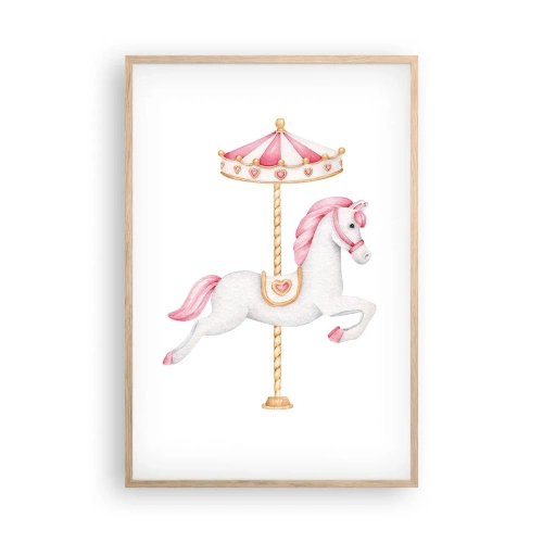 Plakat i ramme af lyst egetræ - Han satte af sted med en hov - 61x91 cm