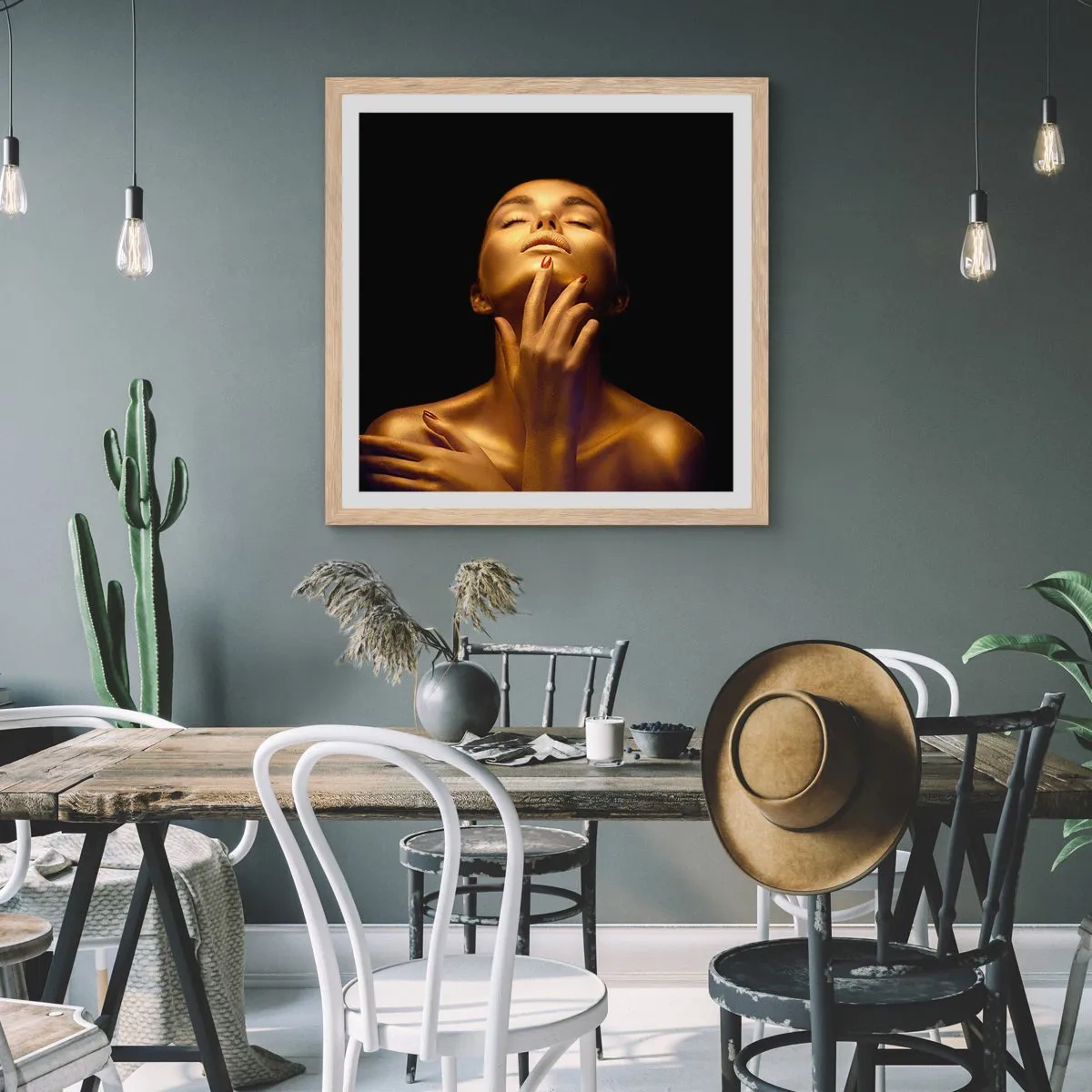 Plakat i ramme af lyst egetræ - Som gylden silke - 30x30 cm