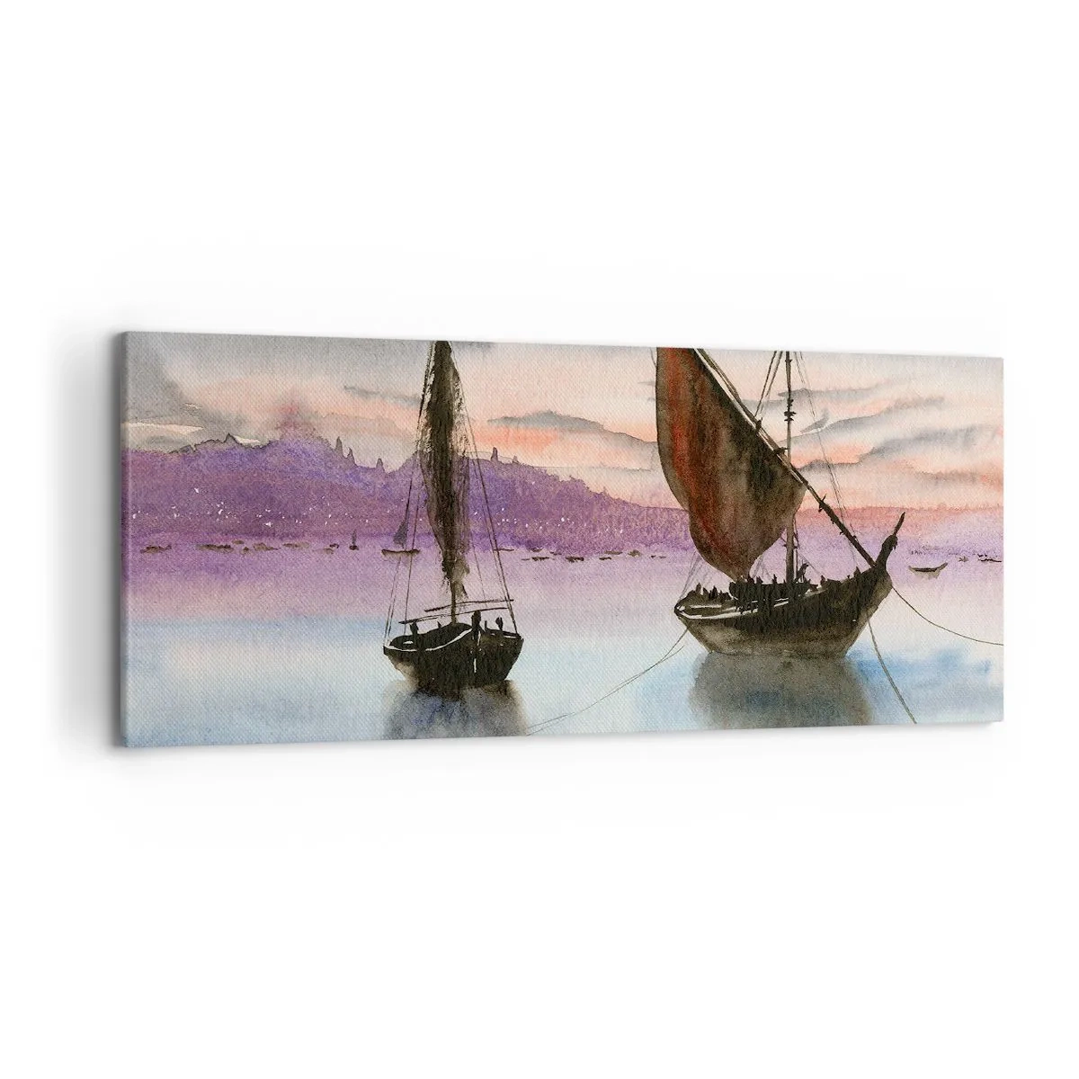 Lærredstryk - Billede på lærred - Aften i havnen - 120x50 cm