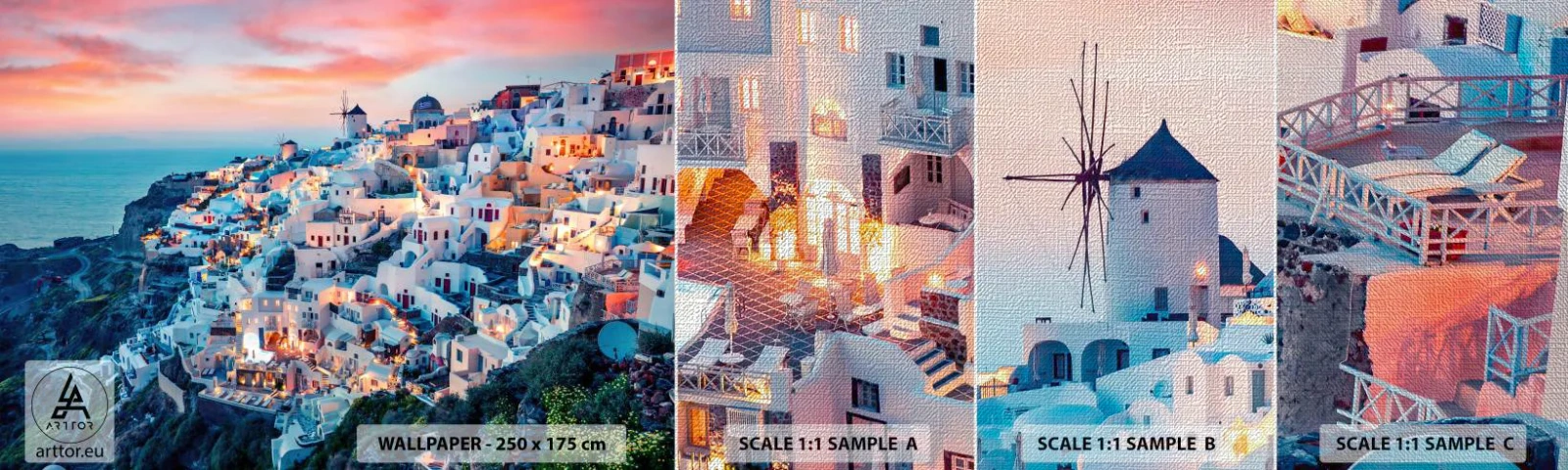 Prøve Fototapet Premium Canvas - Din store græske ferie - Landskab, Grækenland, Santorini - 100x30 cm
