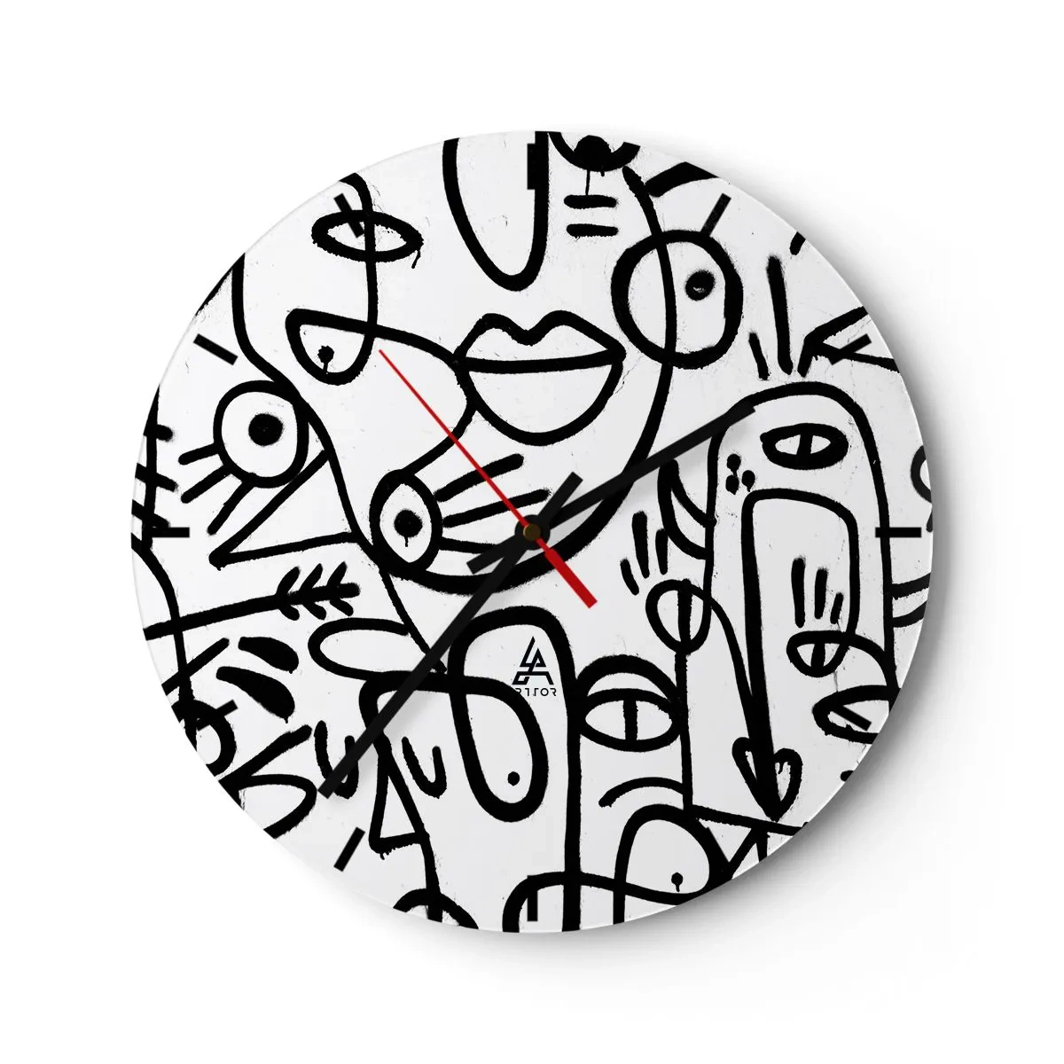 Vægur, Uret - Abstrakte stregtegninger på hvid baggrund - 30x30cm - Ansigter og luftspejlinger - Moderne vægdekoration til stue, køkken og soveværelse ARTTOR