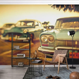 Fototapet Premium Sand - Vi må vente og se - Bil, Cuba, Automotive - 100x70 cm