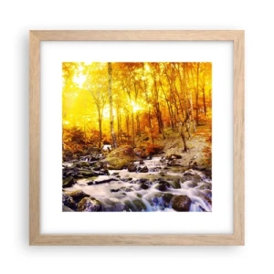 Plakat i ramme af lyst egetræ - Sten indfattet i guld og platin - 30x30 cm