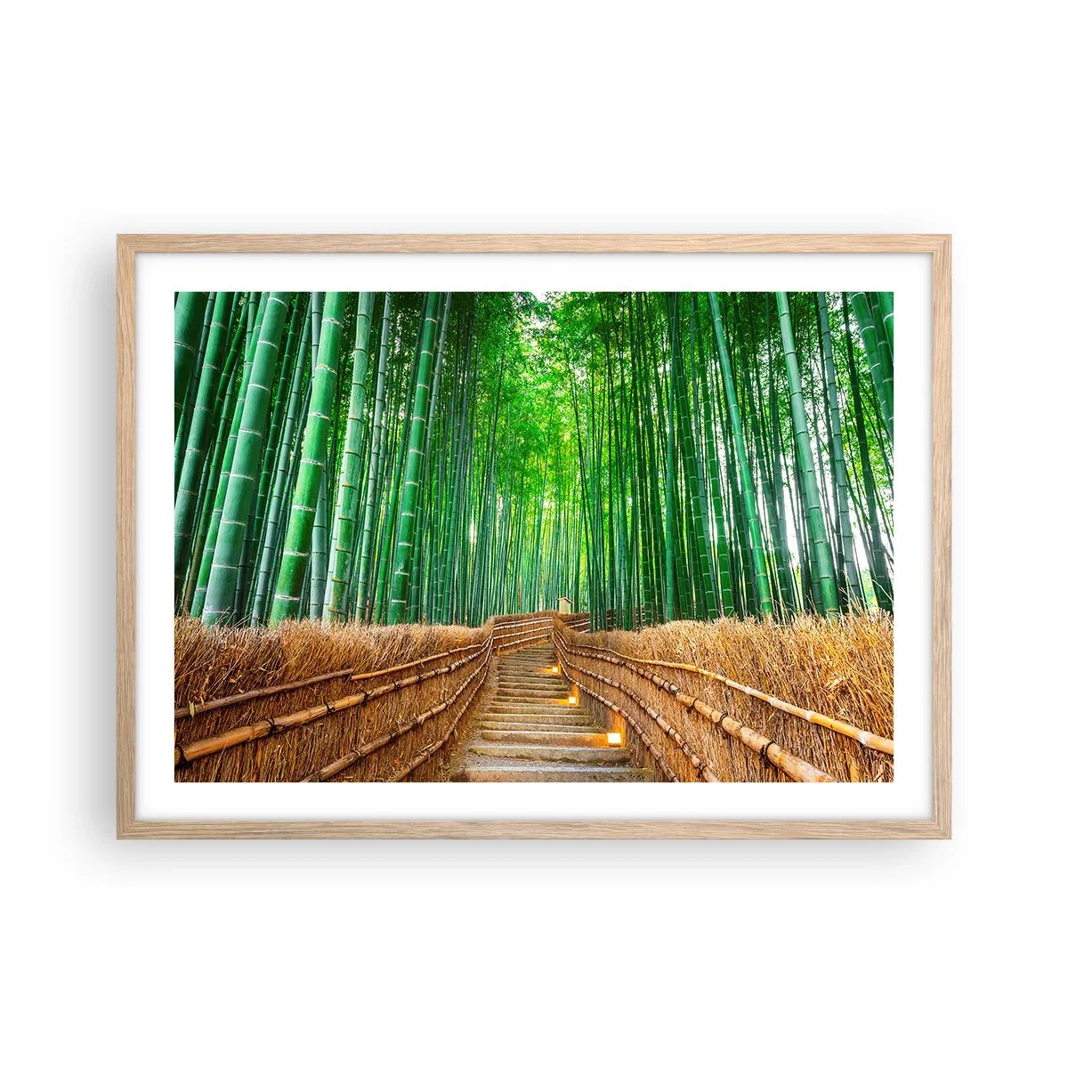 Plakat i ramme af lyst egetræ - Essensen af den asiatiske natur - 70x50 cm