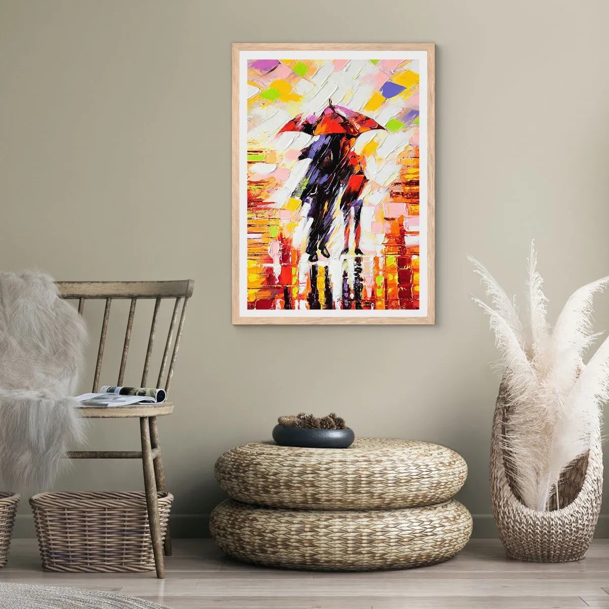 Plakat i ramme af lyst egetræ - Sammen gennem natten og regnen - 30x40 cm