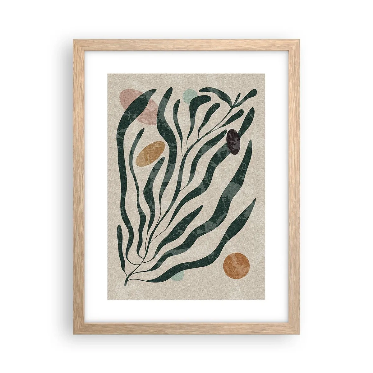 Plakat i ramme af lyst egetræ - Blandt det grønne - 30x40 cm