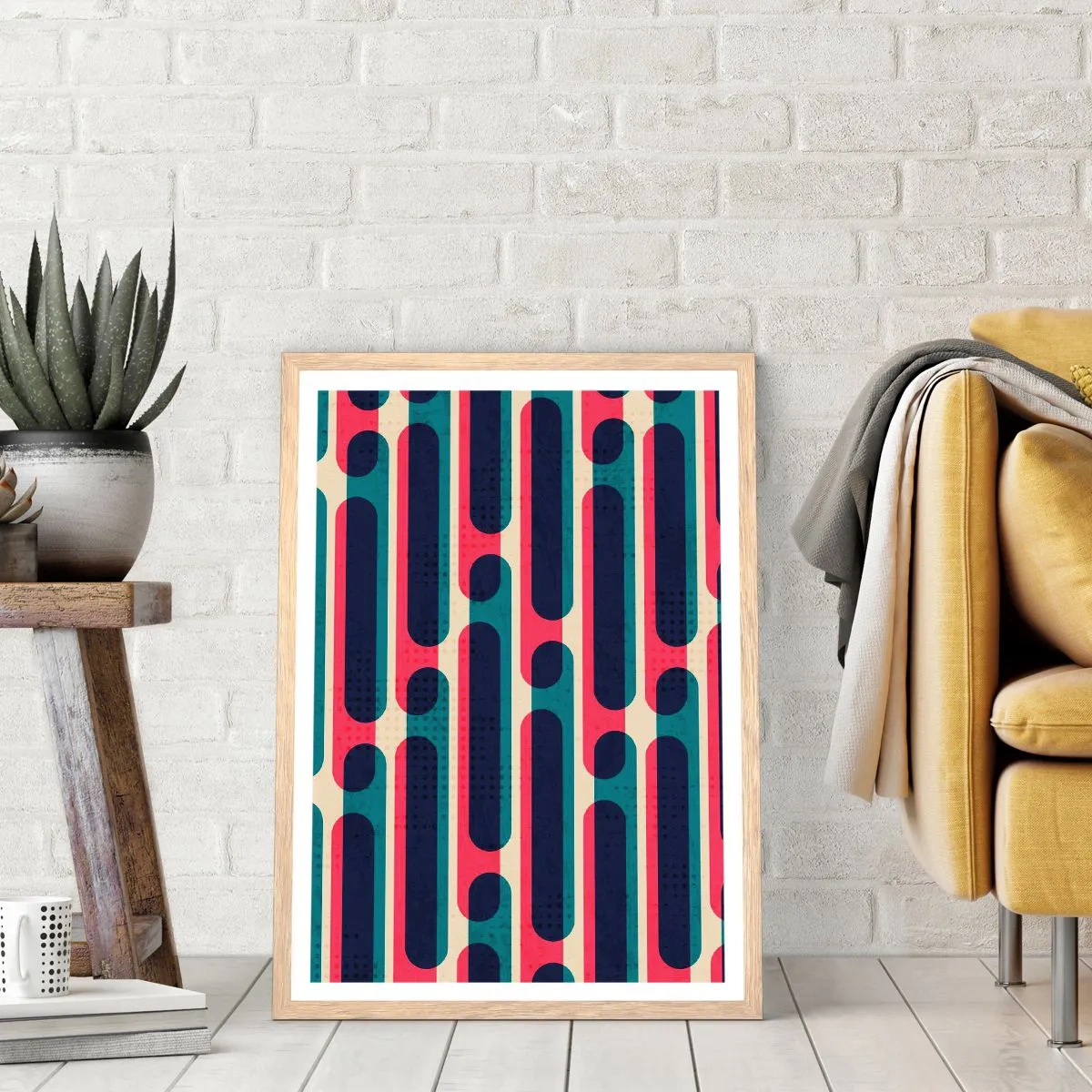 Plakat i ramme af lyst egetræ - Indad og fremad - 50x70 cm