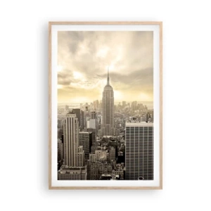 Plakat i ramme af lyst egetræ - New York vævet af grå - 61x91 cm