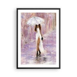 Plakat i sort ramme - Kvinde med en paraply i regnen - 50x70cm - I den syrenrøde regn - Moderne vægdekoration til stue og soveværelse ARTTOR