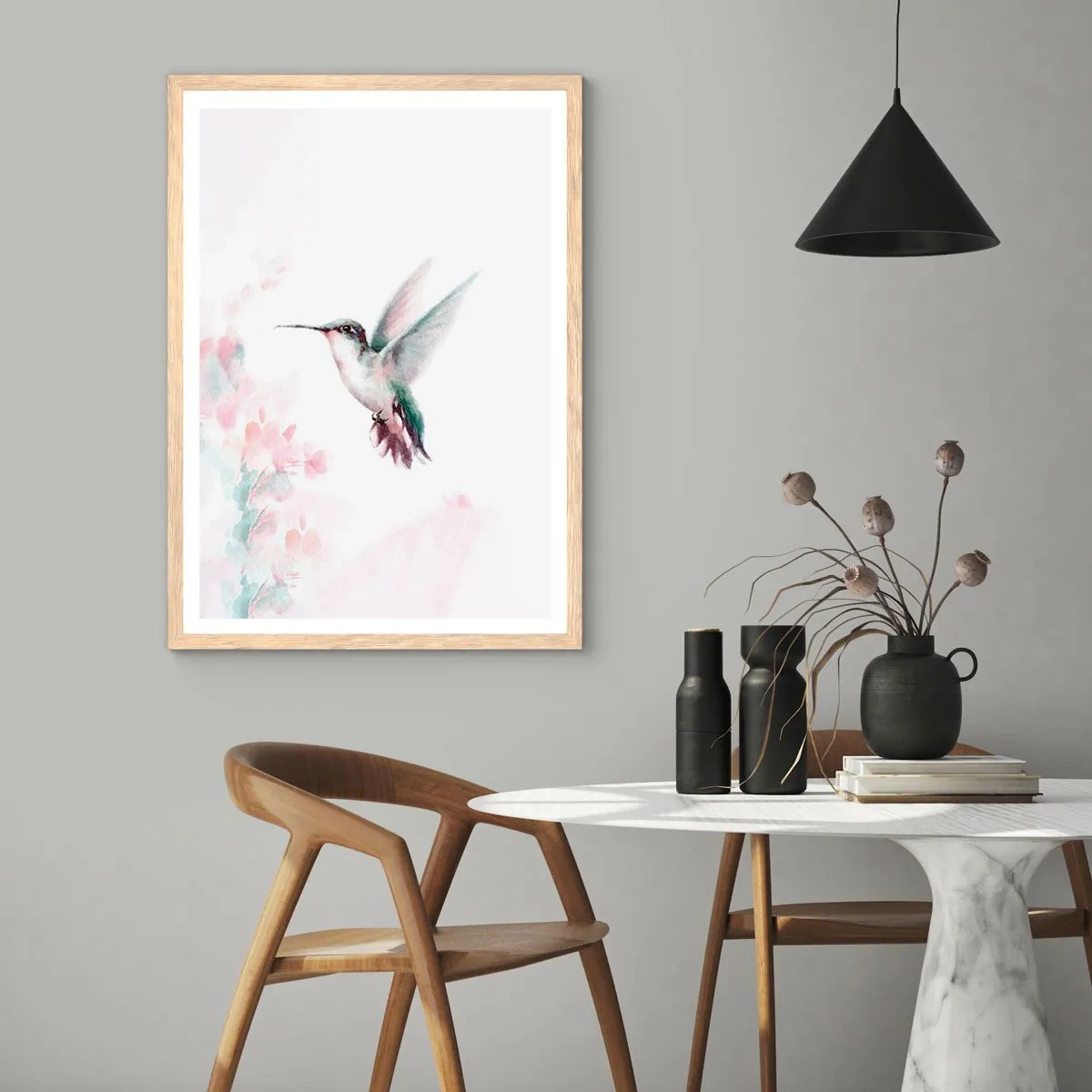 Plakat i ramme af lyst egetræ - Stoppet i flagren - 70x100 cm