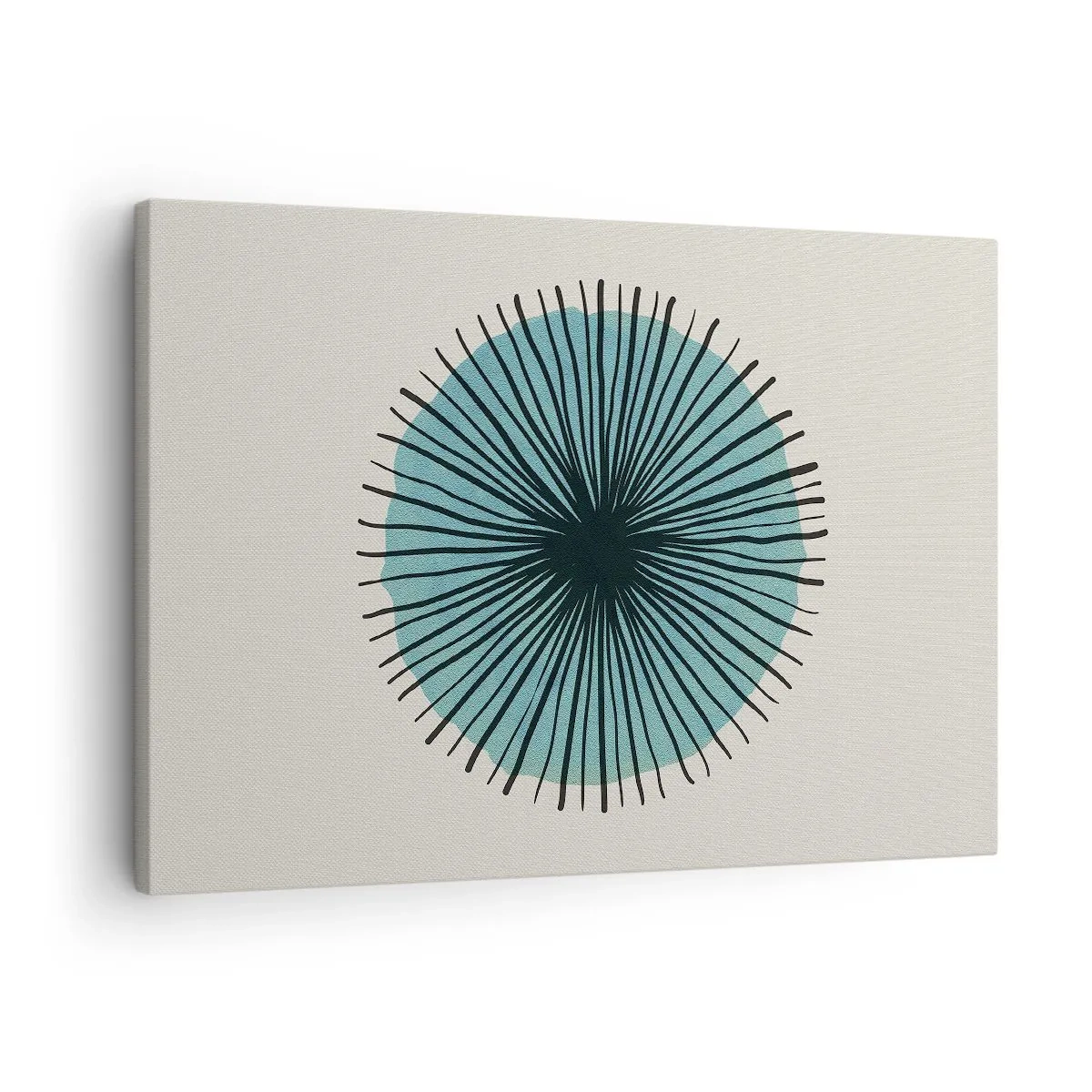 Lærredstryk - Billede på lærred - Abstrakt cirkulær form med blå stråler - 70x50cm - Strålende på blå - Moderne vægdekoration til stue og soveværelse ARTTOR