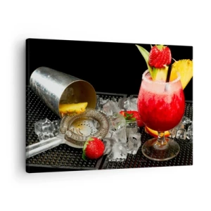 Lærredstryk - Billede på lærred - En farverig cocktail med jordbær, is og ananas - 70x50cm - Fremkald smagen - Moderne vægdekoration til stue og soveværelse ARTTOR