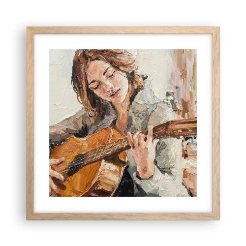 Plakat i ramme af lyst egetræ - Koncert for guitar og et pigehjerte - 40x40 cm