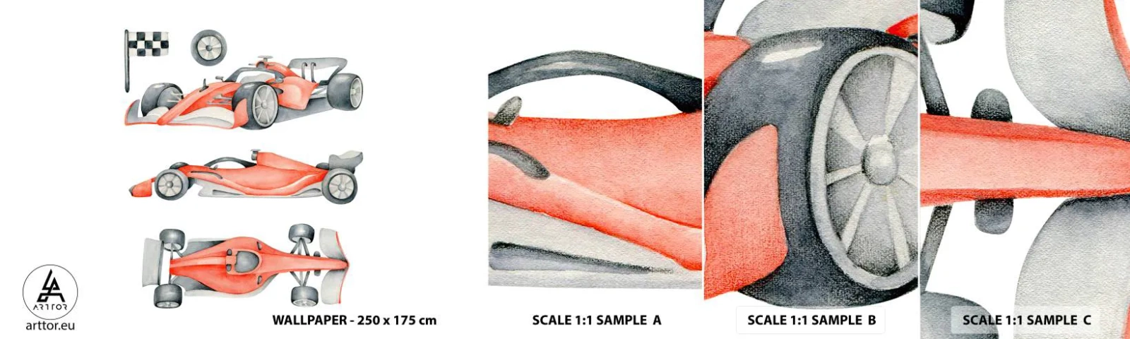 Fototapet Prøve Standard Eco - At indhente en drøm - Racerbiler, Biler, Børns - 100x30 cm