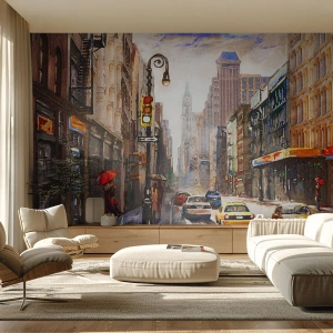Fototapet Premium Canvas - New York - også farverig i regnvejr - New York, By, Manhattan - 350x256 cm