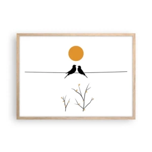 Plakat i ramme af lyst egetræ - Nattergal - 70x50 cm