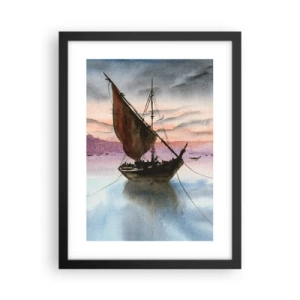 Plakat i sort ramme - Aften i havnen - 30x40 cm
