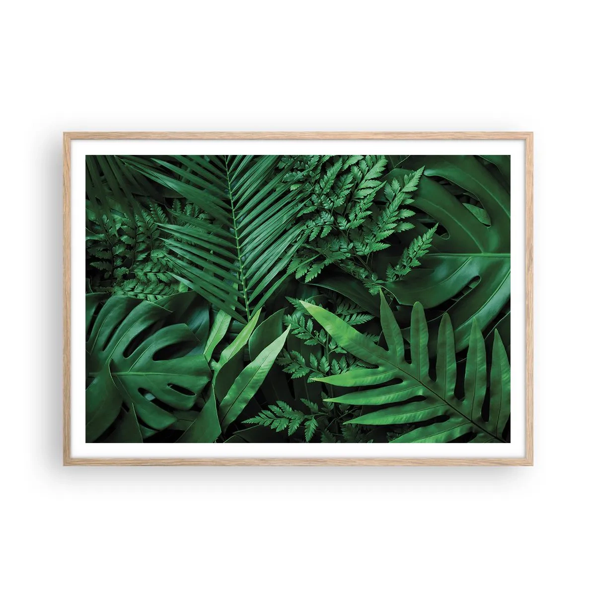 Plakat i ramme af lyst egetræ - Kranset i grønt - 100x70 cm