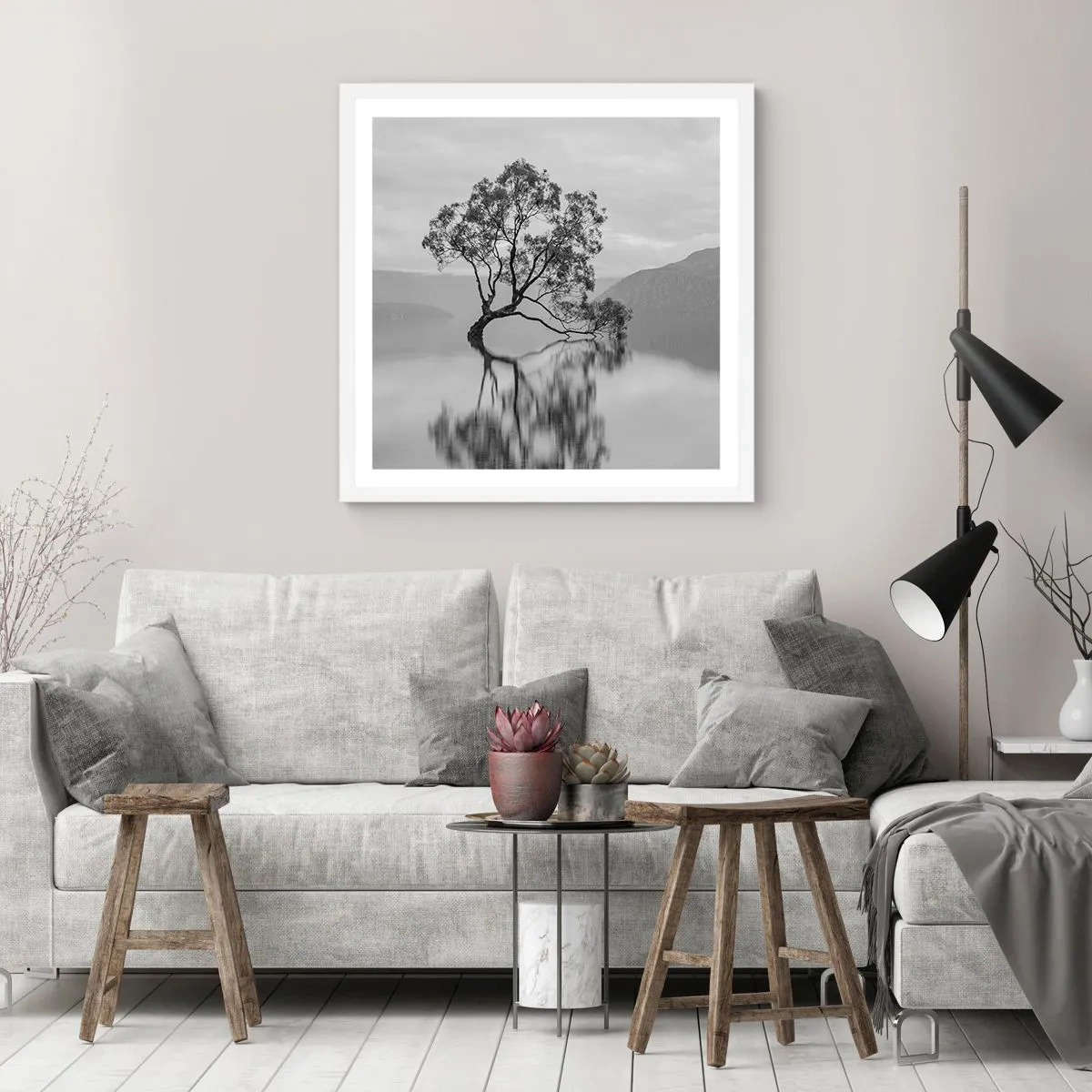 Plakat i hvid ramme - Der findes et land - 50x50 cm