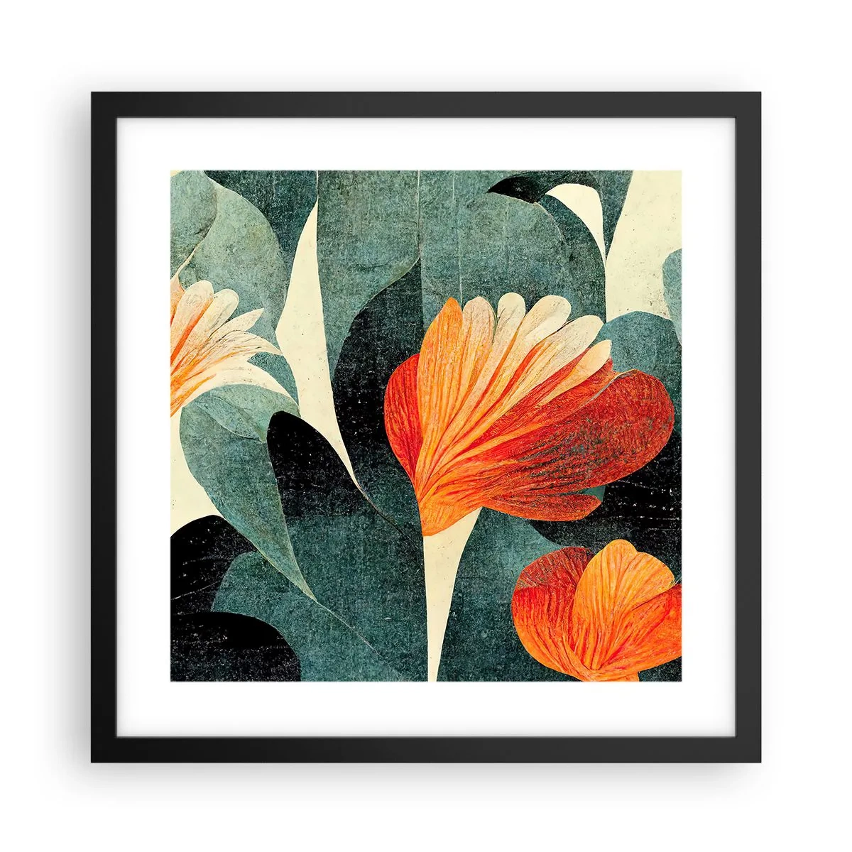 Plakat i sort ramme - Varmen fra troperne og køligheden fra det grønne - 40x40 cm