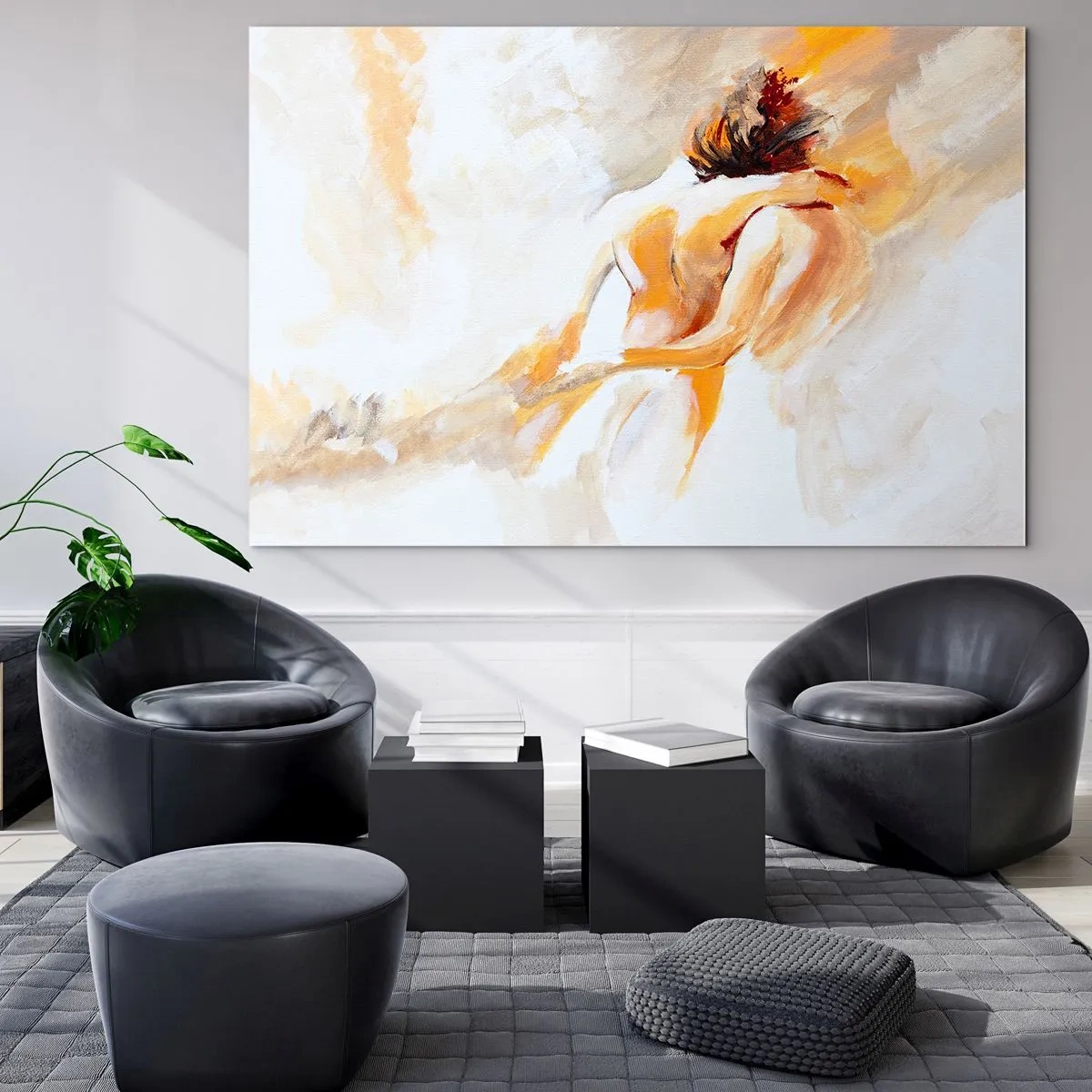 Billede på glas - En delikat nøgenfarve i varme pastelfarver - 70x50cm - I himlen af nærhed - Moderne vægdekoration til stue og soveværelse ARTTOR