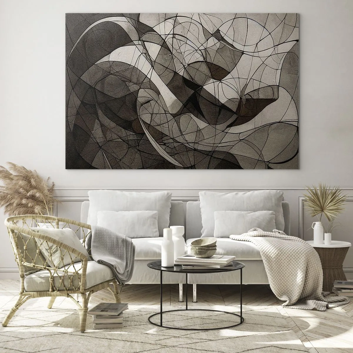 Billede på glas - En abstrakt komposition af organiske linjer i jordagtige toner. - 70x50cm - Cirkulation af jordens farver - Moderne vægdekoration til stue og soveværelse ARTTOR
