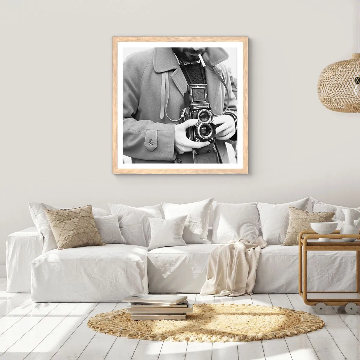 Plakat i ramme af lyst egetræ - I retro stil - 40x40 cm