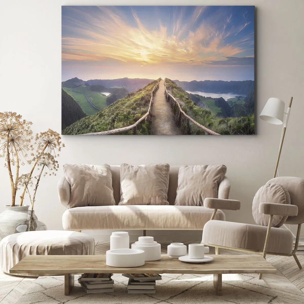Lærredstryk - Billede på lærred - En malerisk sti på en bakke med udsigt til solnedgangen - 70x50cm - Tæt på himlen - Moderne vægdekoration til stue og soveværelse ARTTOR