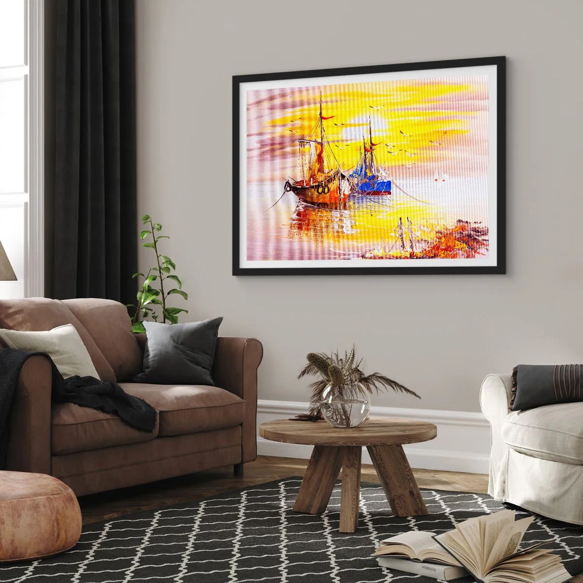 Plakat i sort ramme - Et velfortjent hvil i havnen - 91x61 cm