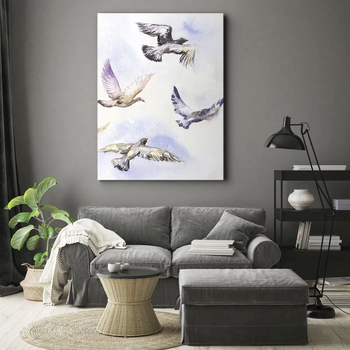 Lærredstryk - Billede på lærred - Frihed i grå og blå - 50x70 cm