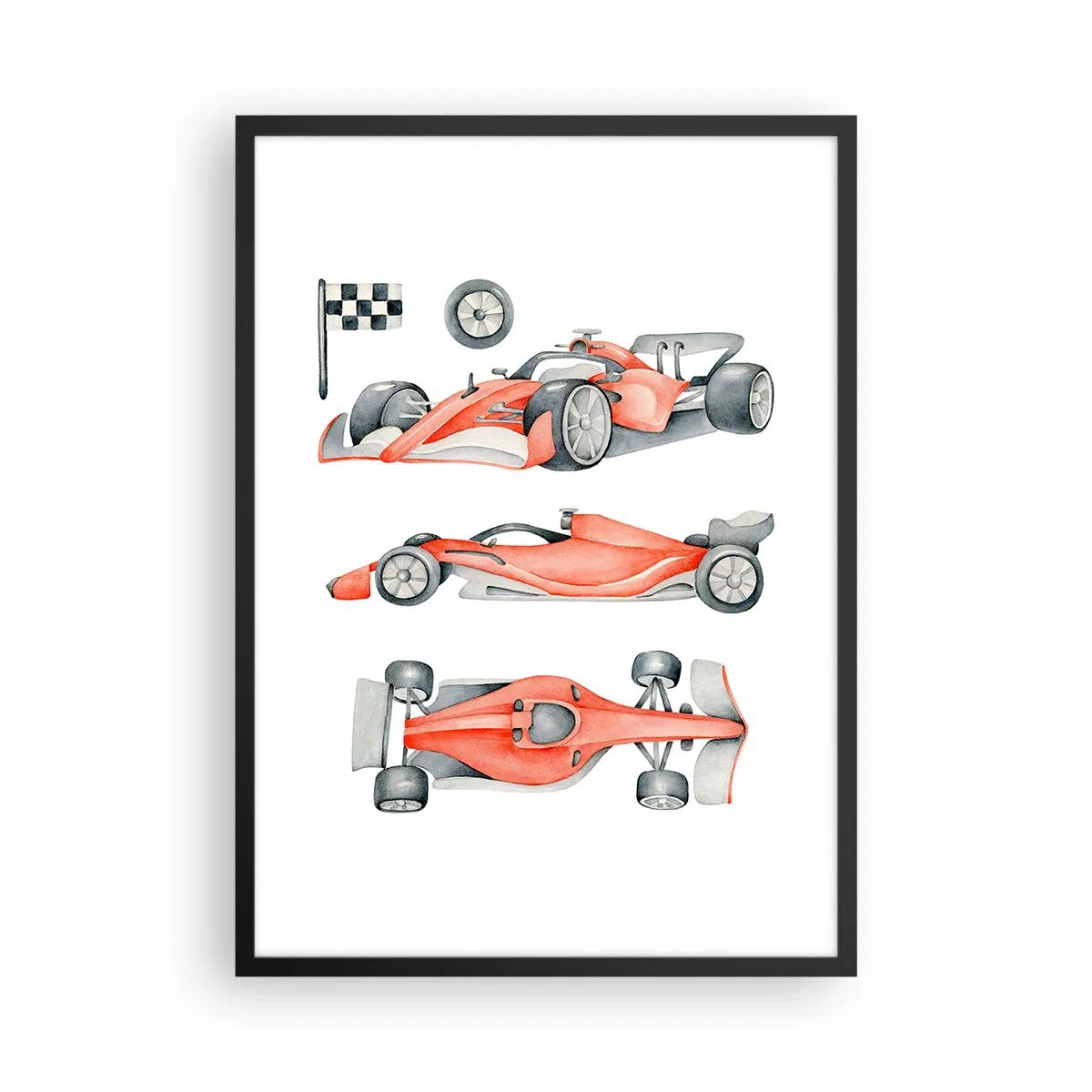 Plakat i sort ramme - Akvarel illustration af en racerbil - 50x70cm - At indhente en drøm - Moderne vægdekoration til stue og soveværelse ARTTOR