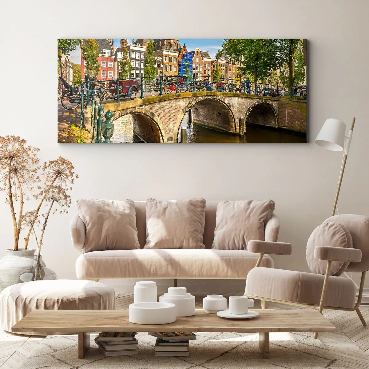 Lærredstryk - Billede på lærred - Forår ved kanalen - 120x50 cm