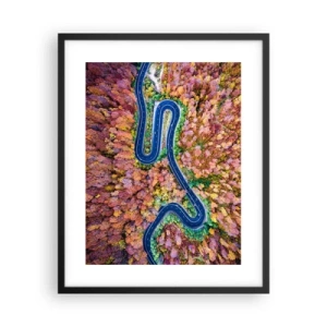 Plakat i sort ramme - En snoet vej gennem skoven - 40x50 cm