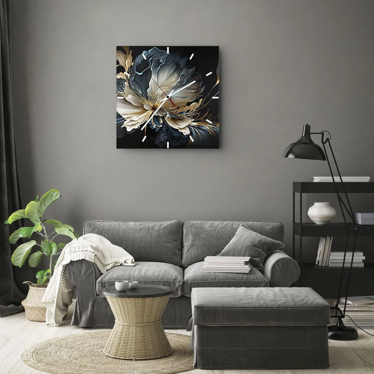 Vægur, Uret - Eventyrlig bregneblomst - 40x40 cm