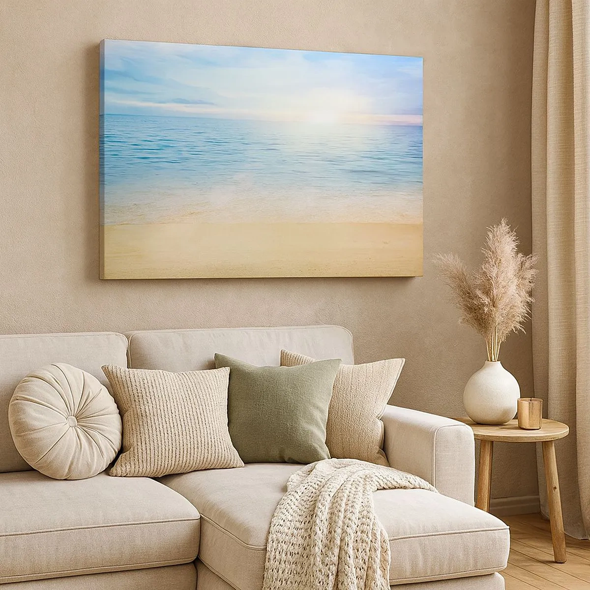 Lærredstryk - Billede på lærred - En strand med turkisblåt hav og klar himmel - 70x50cm - Det store blå - Moderne vægdekoration til stue og soveværelse ARTTOR