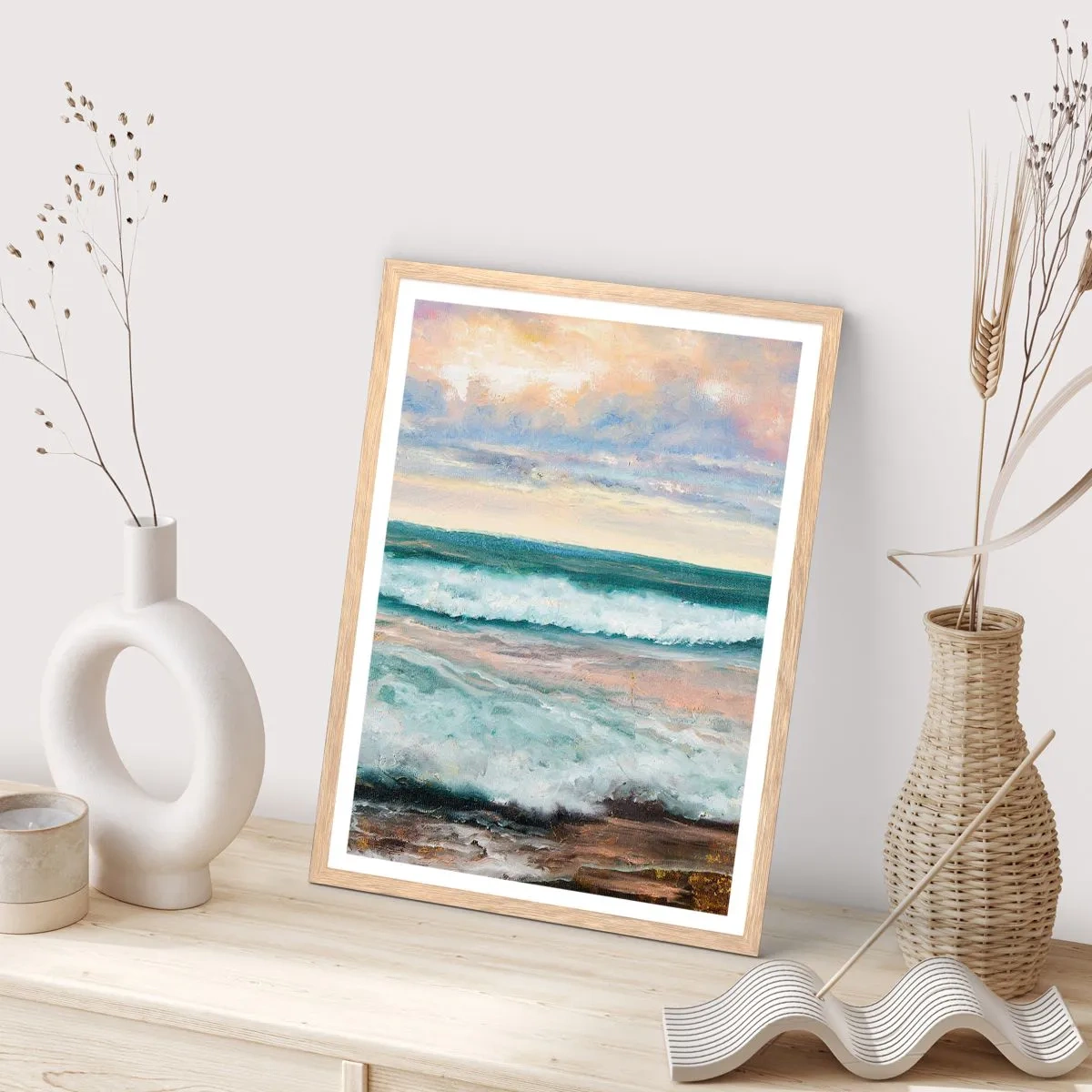 Plakat i ramme af lyst egetræ - Her vil du glatte din sjæl - 40x50 cm