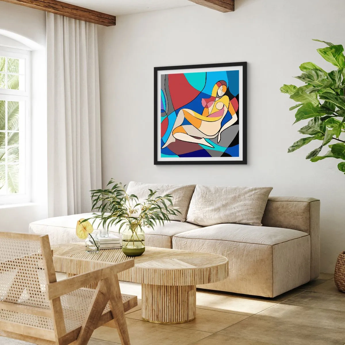 Plakat i sort ramme - Kubistisk nøgen - 30x30 cm