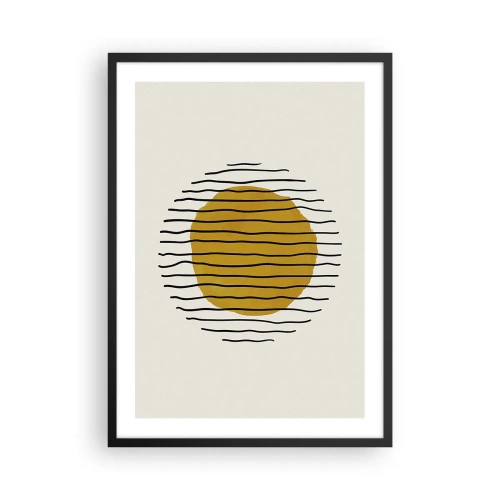 Plakat i sort ramme - Minimalistisk grafik med en gul cirkel og sorte linjer - 50x70cm - Abstraktion, der skælver af varme - Moderne vægdekoration til stue og soveværelse ARTTOR