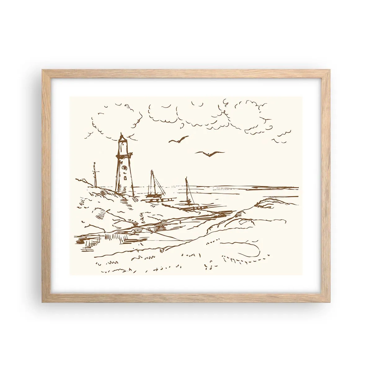 Plakat i ramme af lyst egetræ - Oversigt over sommerminder - 50x40 cm