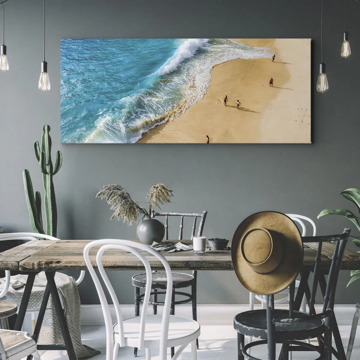 Lærredstryk - Billede på lærred - Og så solen, stranden... - 100x40 cm