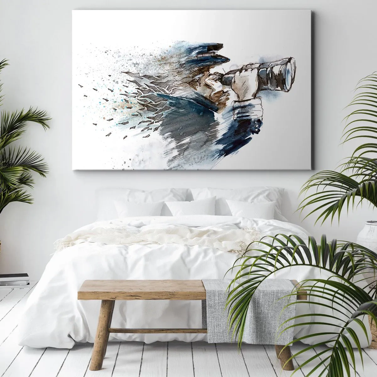 Lærredstryk - Billede på lærred - En kaptajn med kikkert i en dynamisk akvarelscene - 70x50cm - Ti på Beaufort-skalaen! - Moderne vægdekoration til stue og soveværelse ARTTOR