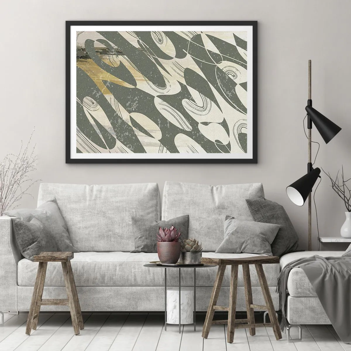 Plakat i sort ramme - Rytmisk abstraktion - 70x50 cm