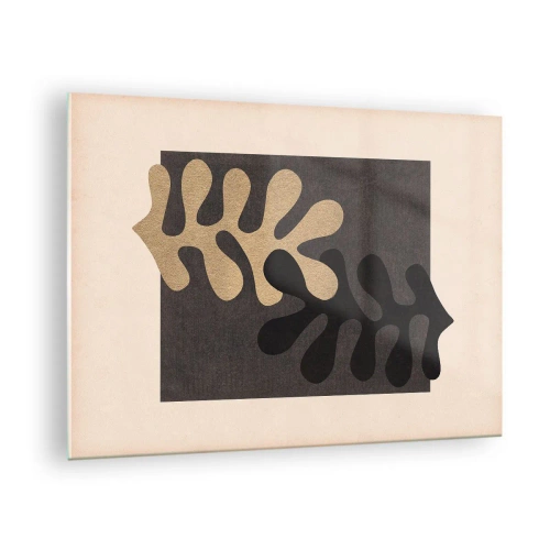 Billede på glas - Abstrakte former i sort og beige på en geometrisk baggrund - 70x50cm - Fravær og supplement - Moderne vægdekoration til stue og soveværelse ARTTOR