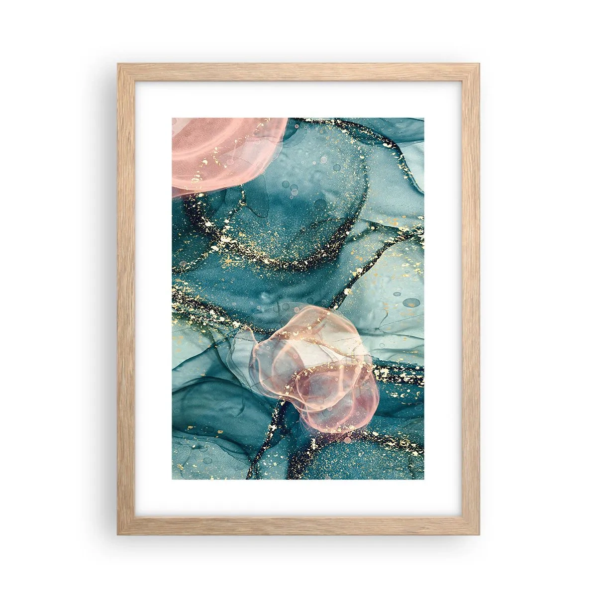 Plakat i ramme af lyst egetræ - Silkeblå, tyl lyserød - 30x40 cm