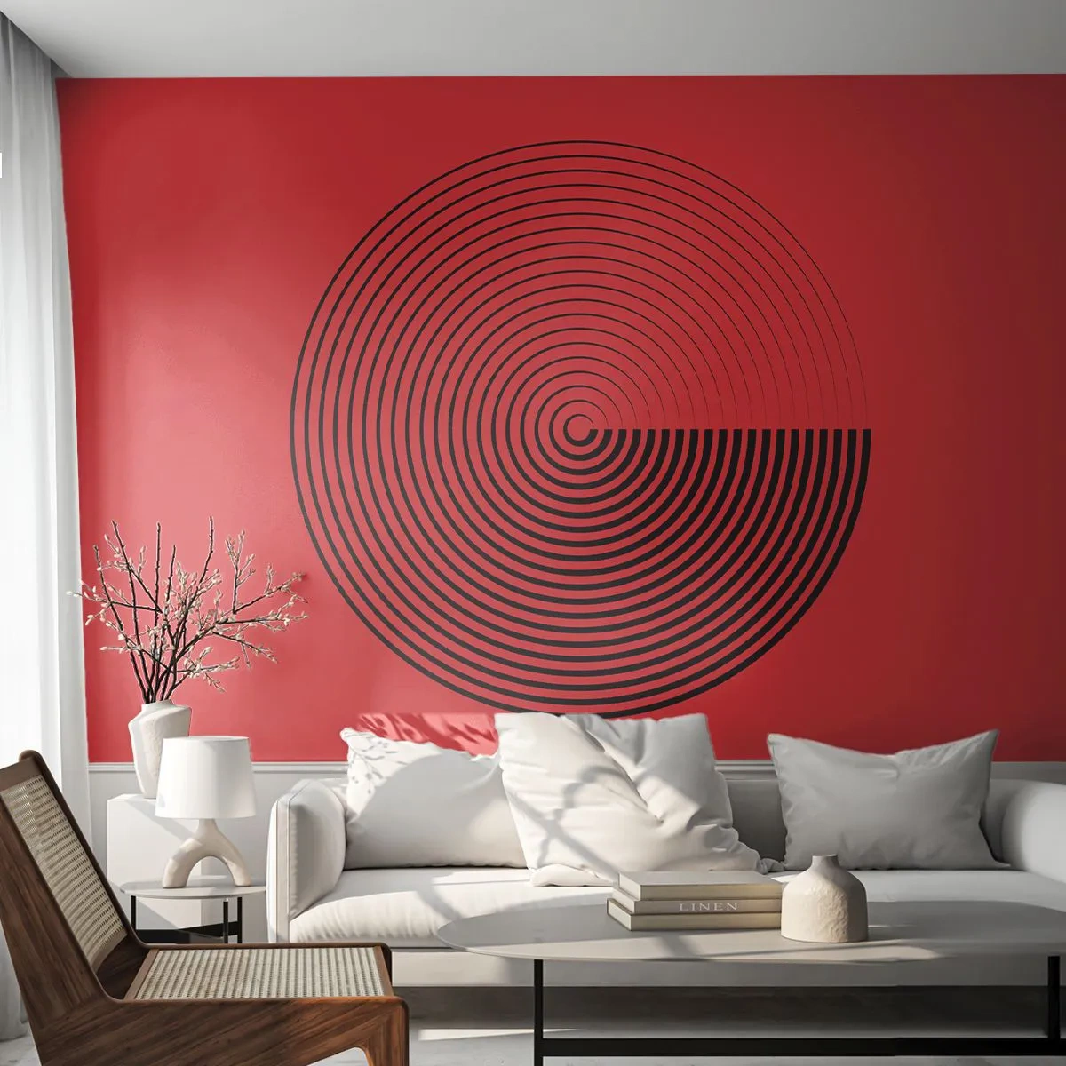 Fototapet Selvklæbende Deluxe Sticker - Cirkulær bevægelse - Minimalisme, Hjul, Linjer - 300x210 cm