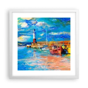 Plakat i hvid ramme - Eftermiddag i regnbuebugten - 40x40 cm