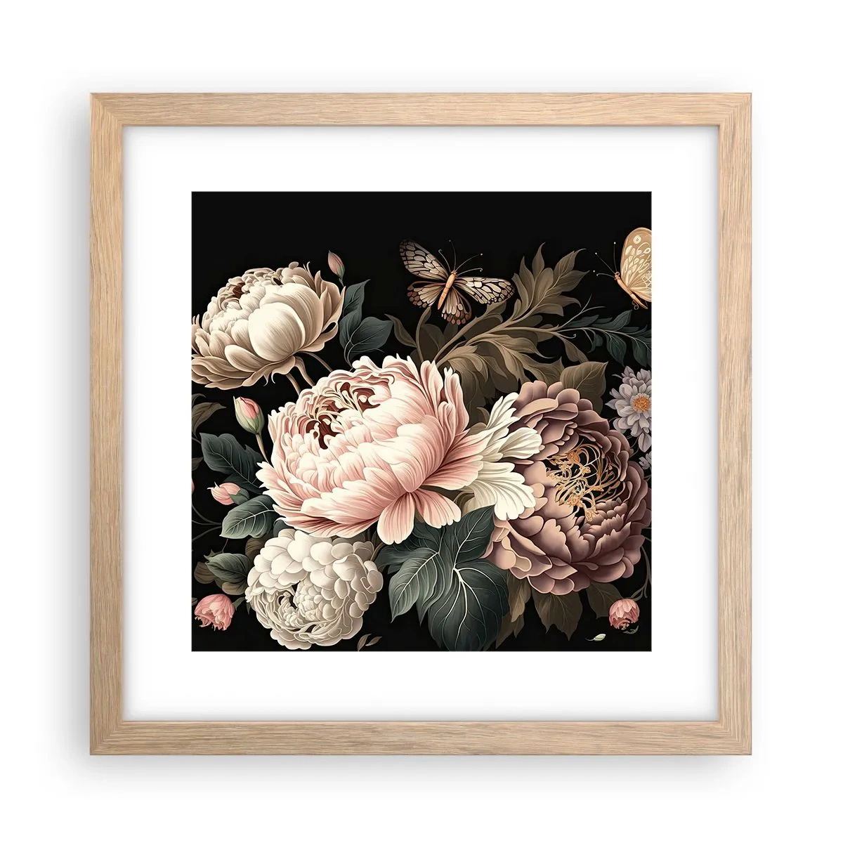 Plakat i ramme af lyst egetræ - I barok stil - 30x30 cm